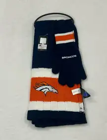 Denver Broncos NFL Football Team Logo Winter Knit Scarf Scarve & Gloves Gift Set