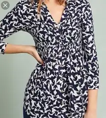 Anthropologie Maeve navy print shirt tunic top or mini dress sz m