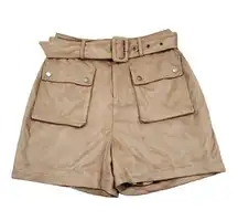 Guess Faux Suede High Rise Cargo Pocket Shorts Size Small Belted Brown Tan