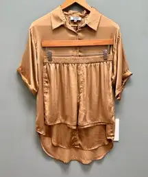 Frankies Bikinis Fifi Silk Pajama Set in Caramel / Tan Brown S