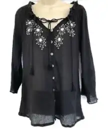 Joie Floral Embroidered Boho Peasant‎ Blouse XS