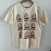 Disney Store Neutral Snow White Grumpy Moods Dwarfs Tee T-Shirt 100% Cotton M