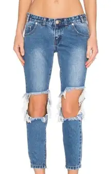 One X One Teaspoon Freebirds Low Rise Distressed Denim Jeans Sz 27 Zipper Hem