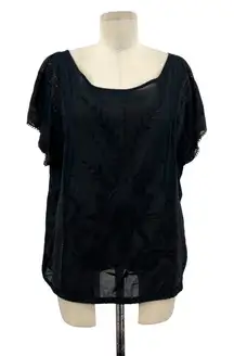 Ba&Sh Embroidered Top Blouse Short Sleeve Lace‎ Sleeve Black Size 3 US Large