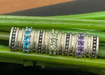 Vintage CID 925 Sterling Signed Amethyst Blue Topaz Peridot Bar Pendant Brooch