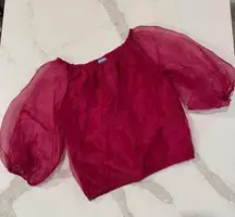 CeCe Off Shoulder Sheer Puff Sleeve Blouse Women's Medium Red Glam Renaissance
