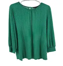 Adrianna Papell Green Polka Dot Blouse M lightweight professional office casual