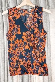 Devlin Orange Floral Surplice Front Cut Out Back Sleeveless Top Size XS