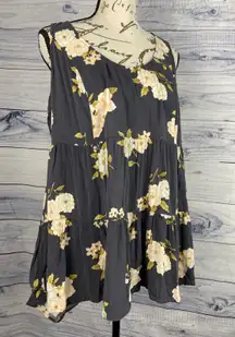 Torrid 00 Babydoll Tier Tank Top Womens M/L Scoop Neck Lattice Back Hi Low