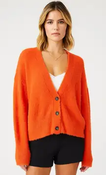 Free People Orange Cardigan Sweater Oversized Small Comfy Fall Chic Cozy Fuzzy