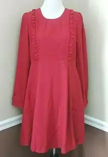 NEW Bea & Dot by  Rust Red Orange Long Sleeve Retro Ruffle Dress Large