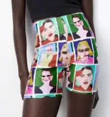 ZARA x Natacha Paschal Face Print Shorts Women’s Small | Colorful Art Graphic Hi