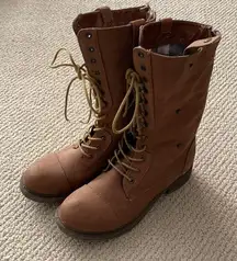 Cathy Jean Vegan Leather Brown Convertible Lace-Up Combat Boots Size 8 GUC