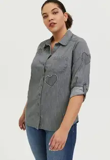 Torrid Size 2X Shirt Taylor Dark Grey Denim Heart Button Front Relaxed Fit Women