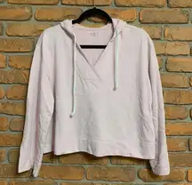 LOFT Women's French Terry V-Neck Cropped Cotton Blend Hoodie Sweatshirt Pink - M