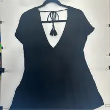 Xhilaration Black Backless Tie Front Blouse