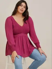 Torrid Babydoll Crinkle Gauze Smocked Top