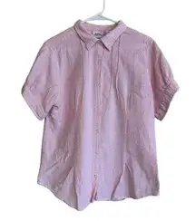 Vermont Country Store Womens  L Seersucker Button Up Pink & White Striped Shirt