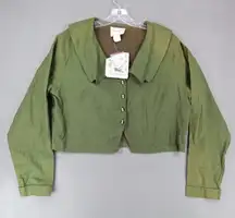 APRIL CORNELL Green Crop Eleanor Blouse Sz M Romantic‎ Cottagecore Jacket
