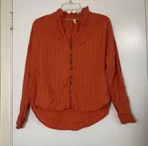 Anthropologie  Pilcro and the letterpress orange gauze button front knit top XS