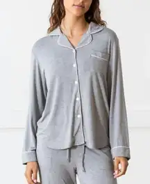 COZY EARTH Long Sleeve Bamboo Pajama Top Women's Stretch Knit, Grey, Size S