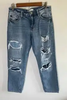 KANCAN Heavily Distressed Boyfriend Jeans Crop Size 7 27” (Actual 31”) Patch 084