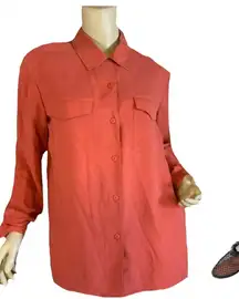 ANNA AND FRANK VINTAGE 1980'S ORANGE SILK BUTTON DOWN BLOUSE (M)