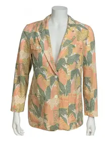 SK &‎ Company Blazer Tropical Leaf Print Button Front Career Jacket Silk Size M