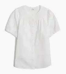 J.Crew Linen Blend Short Sleeve Smock Neck Top in White, Size Small