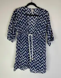 Milly Cabana Blue And White Chevron Zigzag Swimsuit coverup Size Medium