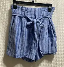 A New Day Women Pleated Striped Short Size Small Blue Linen And Rayon
