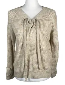 🎈🎈🎈BOGOHO 🎈🎈🎈It's Our Time Lace Tie Waffle Knit Long Sleeve Pullover Sweater