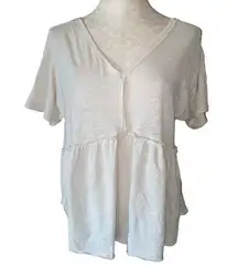 Cream V-Neck Tie Back Peplum Babydoll Top Size Medium