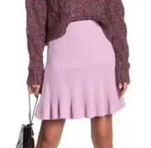 NEW NWT FREE PEOPLE Knit Ruffle Mini Skirt Purple Pink Trumpet Flare Cotton M