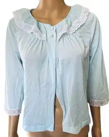 Lorraine Vintage 60s 70s Blue White Dreamy Lace Open Crop Capelet Bed Jacket