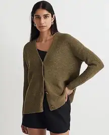 V-Neck Button-Front Long Cardigan Sweater Classic Olive Size Small