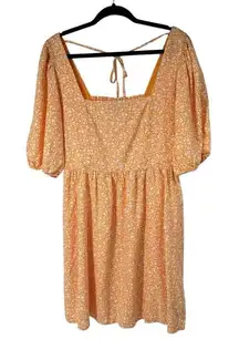 Gap Orange Floral Linen-Blend Puff Sleeve Mini Dress Large Tall Women’s