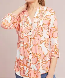 MAEVE ANTHROPOLOGIE‎ Floral Pin-tucked Floral Buttondown top Size Small