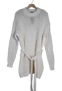 Pretty Little Thing Women's S Loosely Woven Belted Cream Sweater Oversized NEW