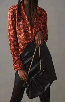 NEW Anthropologie Endless Rose Blouse Womens XL Red Orange Floral Ruffle Top