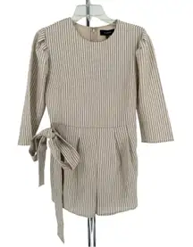 En Saison Taupe White Textured Striped Romper size Small NWT 3/4 Sleeves