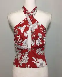 NWOT  Red White Floral Smocked Halter Top