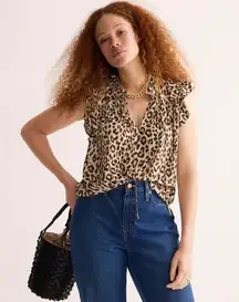 J.CREW: Ruffle Tie-neck Top In Leopard Print For Women