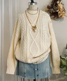 Frankie Cable Cotton Knit Oversized Sweater in Ivory