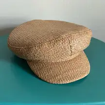 New Vince Camuto Coated Paper Braided Straw Fiddler Baker Boy Style Flat Cap