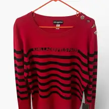 Karl Lagerfeld Paris Red & Black Logo Knit Sweater with Gold Pins - Size: XL