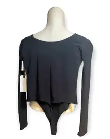 Leith double scoop neck black bodysuit long sleeve Sz S NWT