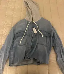 Soft Jean Jacket With Gray Hood