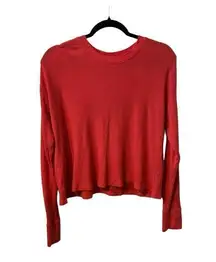 Dark Coral Long Sleeve Waffle Knit Size Medium Crewneck Top.