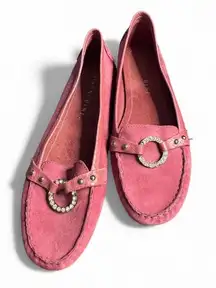 Gianni Bini Averie faux suede studded slip-on loafers pink color variant 8.5